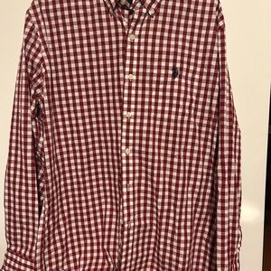 US Polo Assn Mens Gingham‎ Button Down Shirt Red White Long Sleeve Large